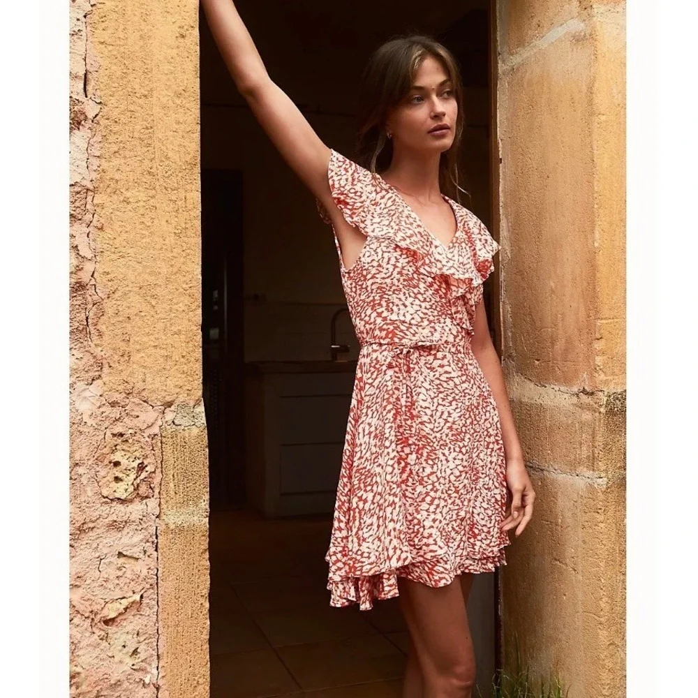 Free People French Quarter Wrap Mini Dress in‎ Pop Combo Orange Womens Small